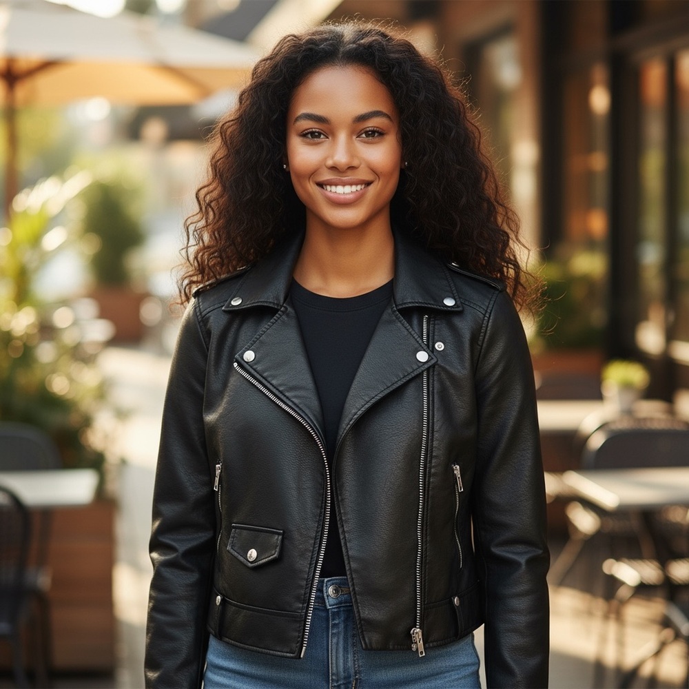 Wild Fable Black Faux Leather Motorcycle Jacket Women’s Small - Picture 2 of 6